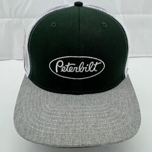 Peterbilt Trucker Hat Mens OSFM Green Grey Mesh Snapback Logo Flat Bill New